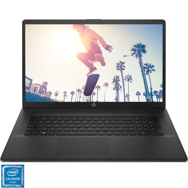 Laptop HP 17cn0049nq cu procesor Intel Celeron Processor N4020 pana la 280 GHz, 173 FHD Antiglare IPS, 4GB DDR4, 256GB PCIe SSD, Intel UHD Graphics, FreeDOS, Jet Black