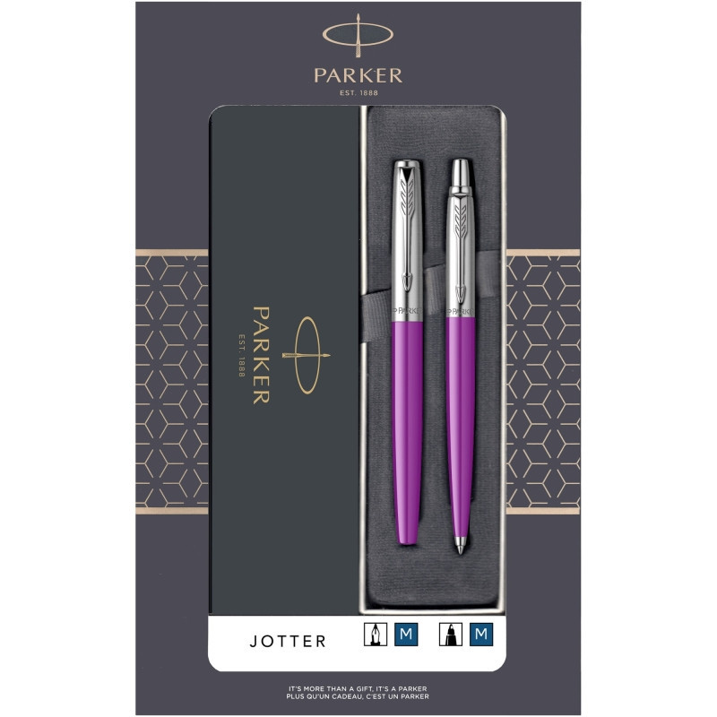 Set Parker Stilou + Pix Jotter electric mov in cutie cadou cu fereastra