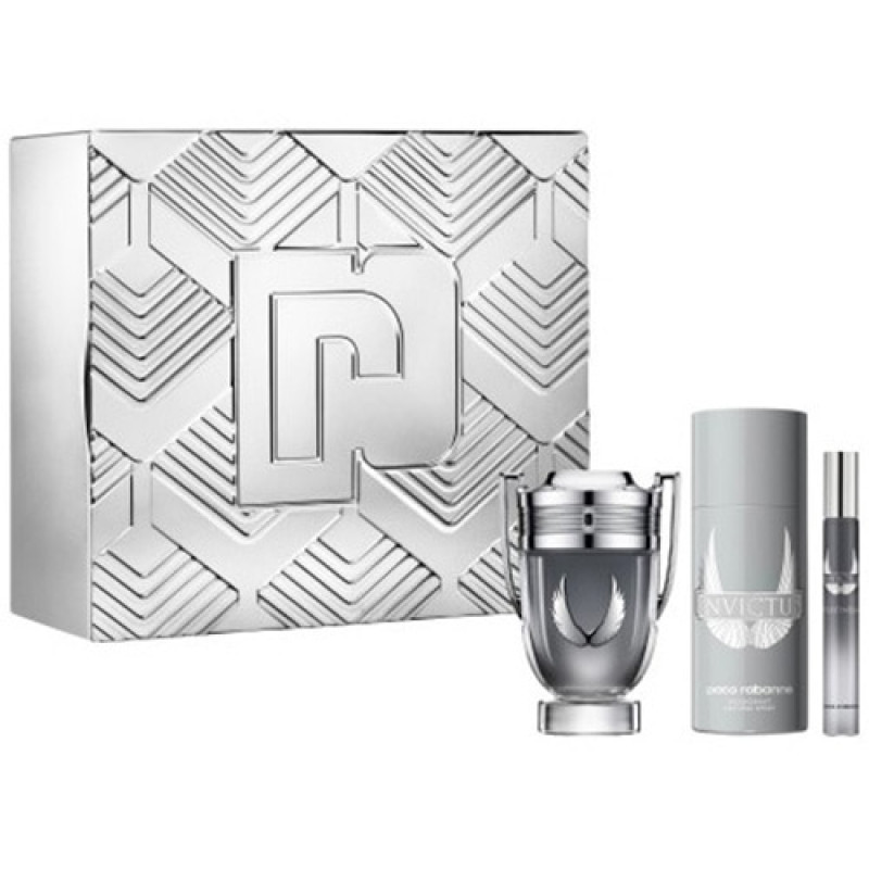 Set Paco Rabanne Invictus Platinum, Barbati Apa de parfum, 100 ml + Deodorant spray, 150 ml + Mini apa de parfum, 10 ml