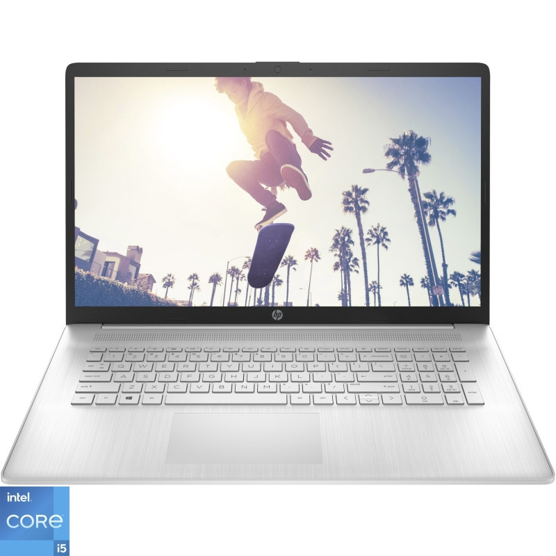 Laptop HP 17cn2014nq cu procesor Intel Core i51235U pana la 440 GHz, 173 FHD Antiglare IPS, 8GB DDR4 , 1TB 5400RPM + 256GB PCIe SSD, NVIDIA GEFORCE MX550 2GB, FreeDOS, Natural Silver